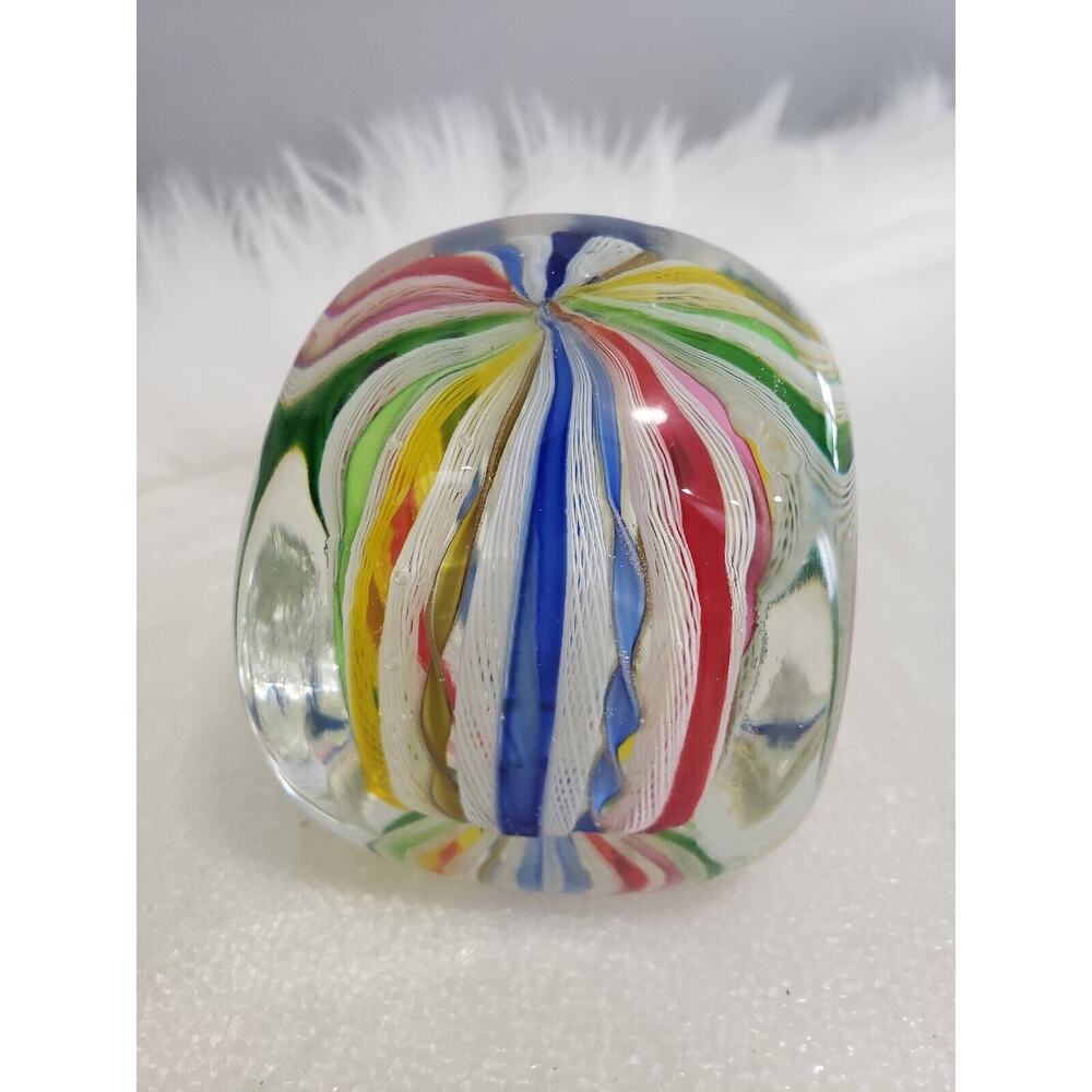 VINTAGE MURANO PAPERWEIGHT‎ Latticino Ribbon Swirl ARTGLASS 3in/75mm